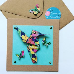 Carte origami colibri et papillons
